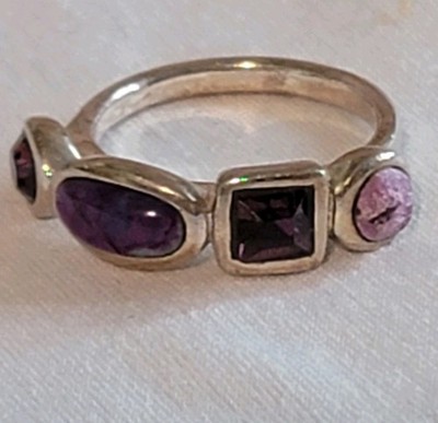 Barse Multi Purple Stone Row Sterling Ring size 5.5