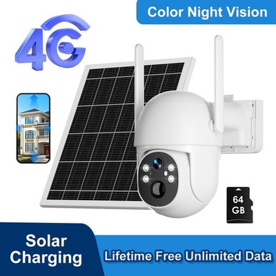 4G LTE Cellular Solar Wireless Security Camera Lifetime Free Unlimited Data 64GB