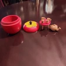 Antique Vintage Early 20th Century Painted Wooden Apple tea set Miniature