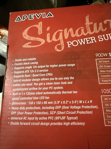 Apevia Signature ATX-SN900W 900W 80 PLUS Bronze ATX12V v2.3 Power Supply - Picture 7 of 7