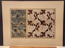 1910 PARIS CRANES JAPANESE FABRIC "ETOFFES JAPONAISES" VERNEUIL CHROMOLITHOGRAPH
