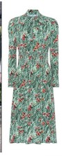   Prada Green Floral Poppy Print Silk Midi Dress Long Sleeve Smart Waist  