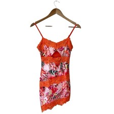 Superdown Mikhaela XS Lace Trim Mini Dress Orange Floral Cutout Y2K Slip Sexy