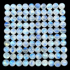 100 Pcs Natural Rainbow Moonstone 7mm Round Blue Shines Cabochon Gemstones Lot