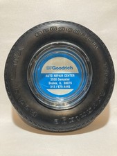 VINTAGE GOODRICH TIRES ADVERTISING ASHTRAY - RUBBER TIRE - GLASS INSERT ASHTRAY