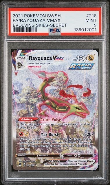 PSA 9 RAYQUAZA VMAX 218 EVOLVING SKIES SWORD & SHIELD ALT ART POKEMON MINT