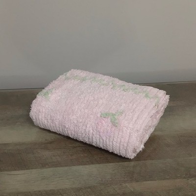 Amy Coe Limited Edition Chenille Baby Blanket Pink Bunny Floral 37x 26 ~ ISSUES