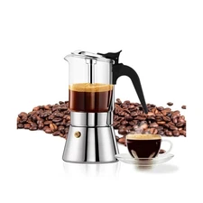 YOLIFE Induction Moka Pot, 4 Cup/ 5.4 oz Crystal Glass Top Stovetop... Fast Ship