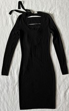 VALENTINO Black Wool Blend Midi Bodycon Dress Back Accents Made in Italy Wm XS