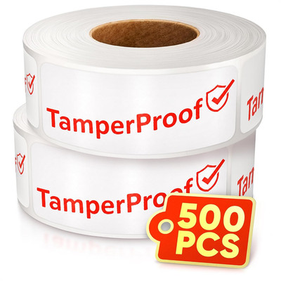 500-Pack Tamper Proof Stickers 1X3 Inch, White - Tamper Evident Stickers for Foo