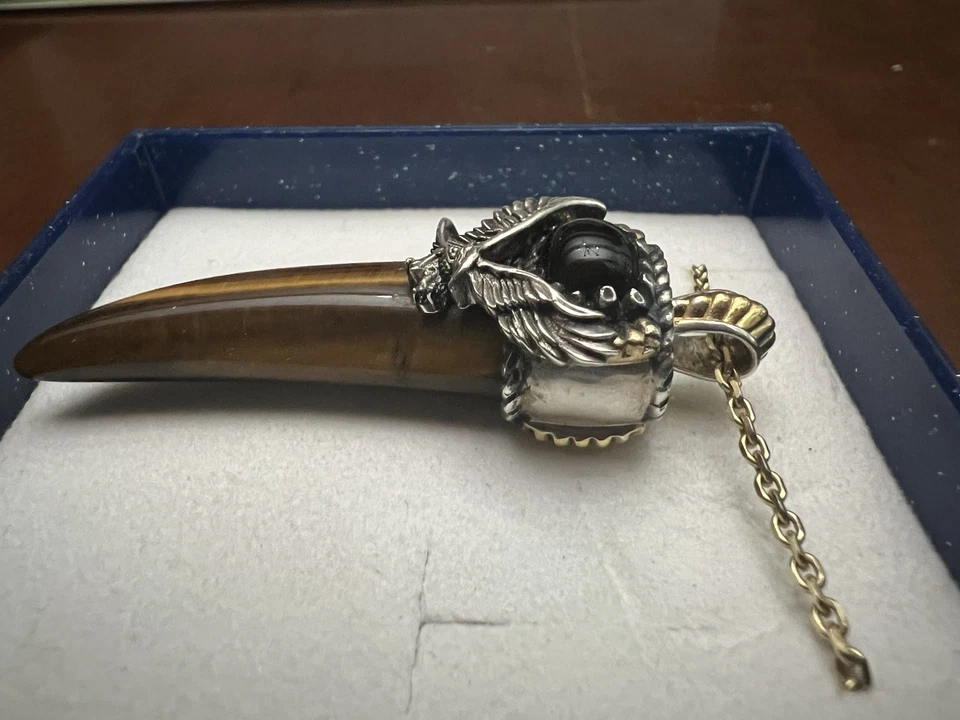 Edelstein Zahn USA Indianderreservat Tiegerauge und Blauer St. Goldkette 68cm - Bild 4 von 4