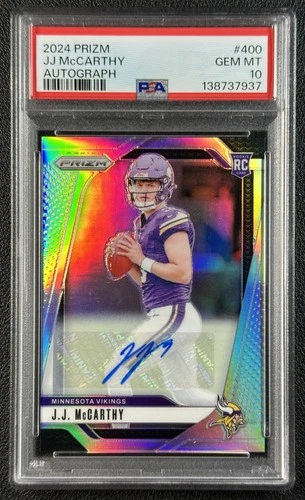 J.J. MCCARTHY PSA 10 2024 PANINI PRIZM #400 ROOKIE AUTO SILVER RC VIKINGS 7937