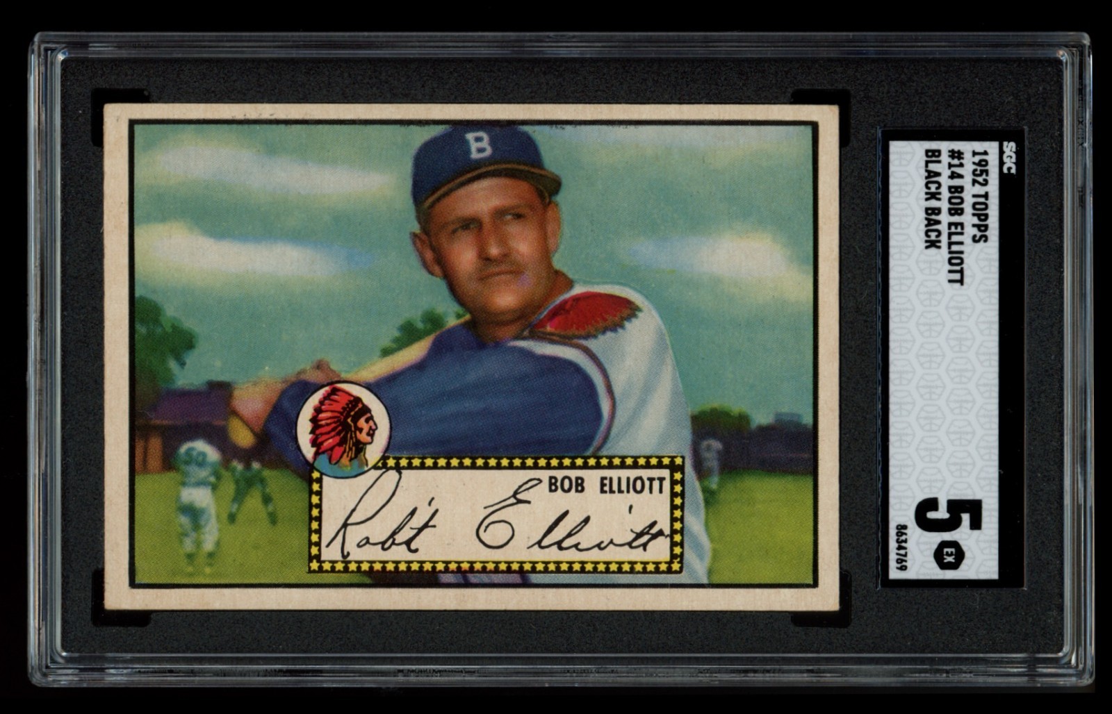 1952 Topps #14 BOB ELLIOTT - SGC 5 - Black Back - BOSTON BRAVES
