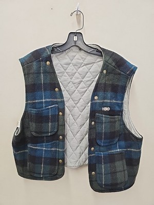 Vintage 90s HBO Plaid Wool Blend Promotional Vest Medium