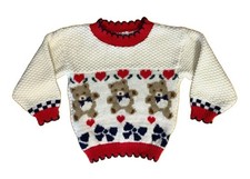 Vintage 80s Girl Sweater Teddy Bears Hearts Bows 2T Toddler