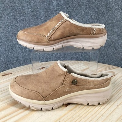 Skechers Relaxed Fit Easy Going Clogs Womens 7 M Tan Suede Slip-On Mules Comfort
