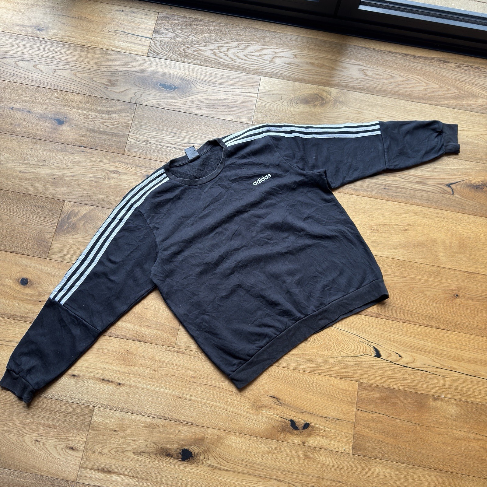 adidas Men's Crew Neck Sweatshirt Black/White Graphic, Three Stripes, Size XL image 3