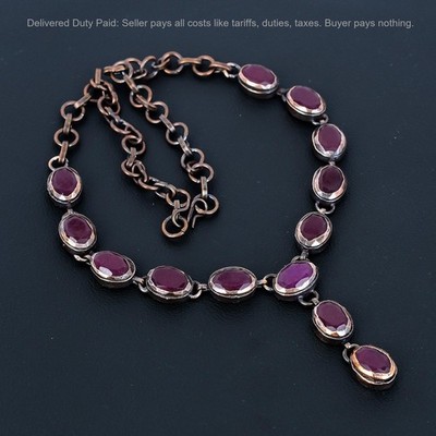 Kashmir Rubi Stone Unique Mother Electroformed New Chain Necklace Jewelry Copper