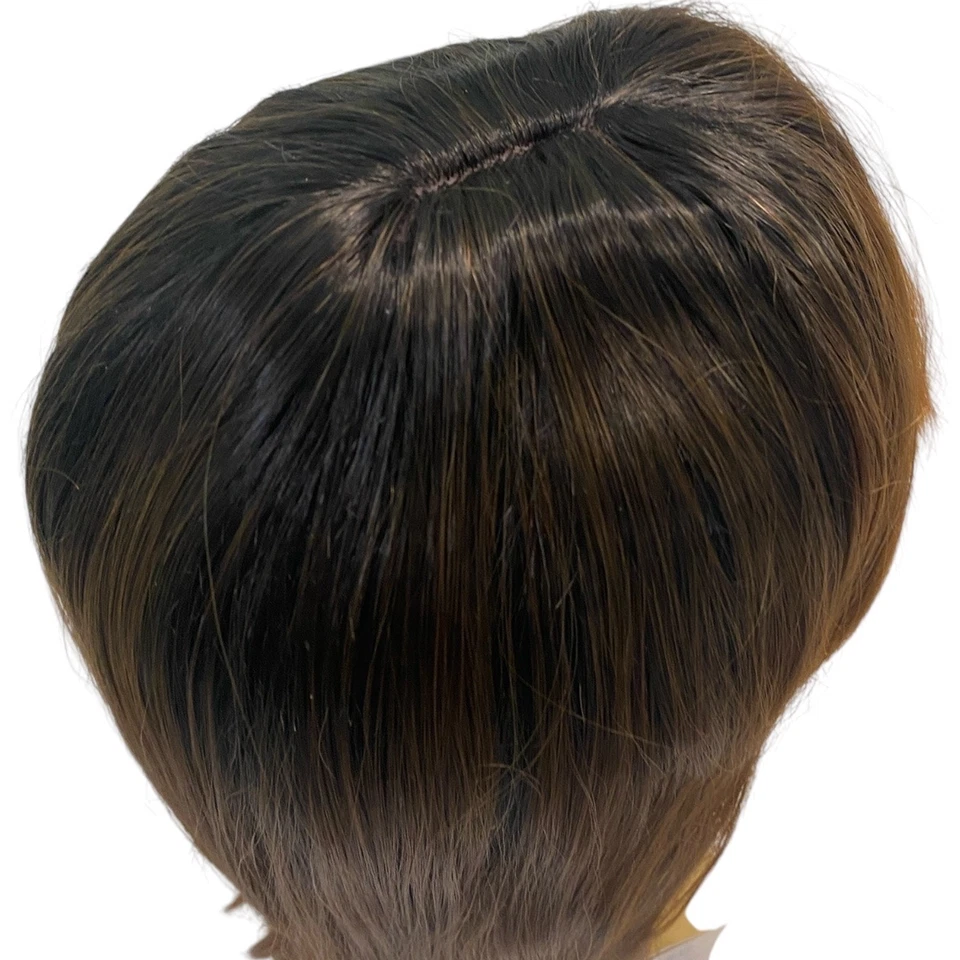 Peluca Rosario de mezcla de cabello humano negra marrón larga recta en capas flequillo para mujer Foto 3 de 4