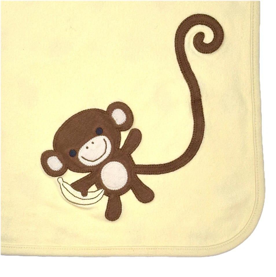 GYMBOREE Monkey Banana Baby Blanket Yellow White Reversible 2-Ply Cotton 2010 - Image 4 of 4