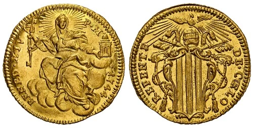 ITALIAN ST. Papal States. Benedict XIV. 1744 AV Zecchino. NGC MS65 KM 943