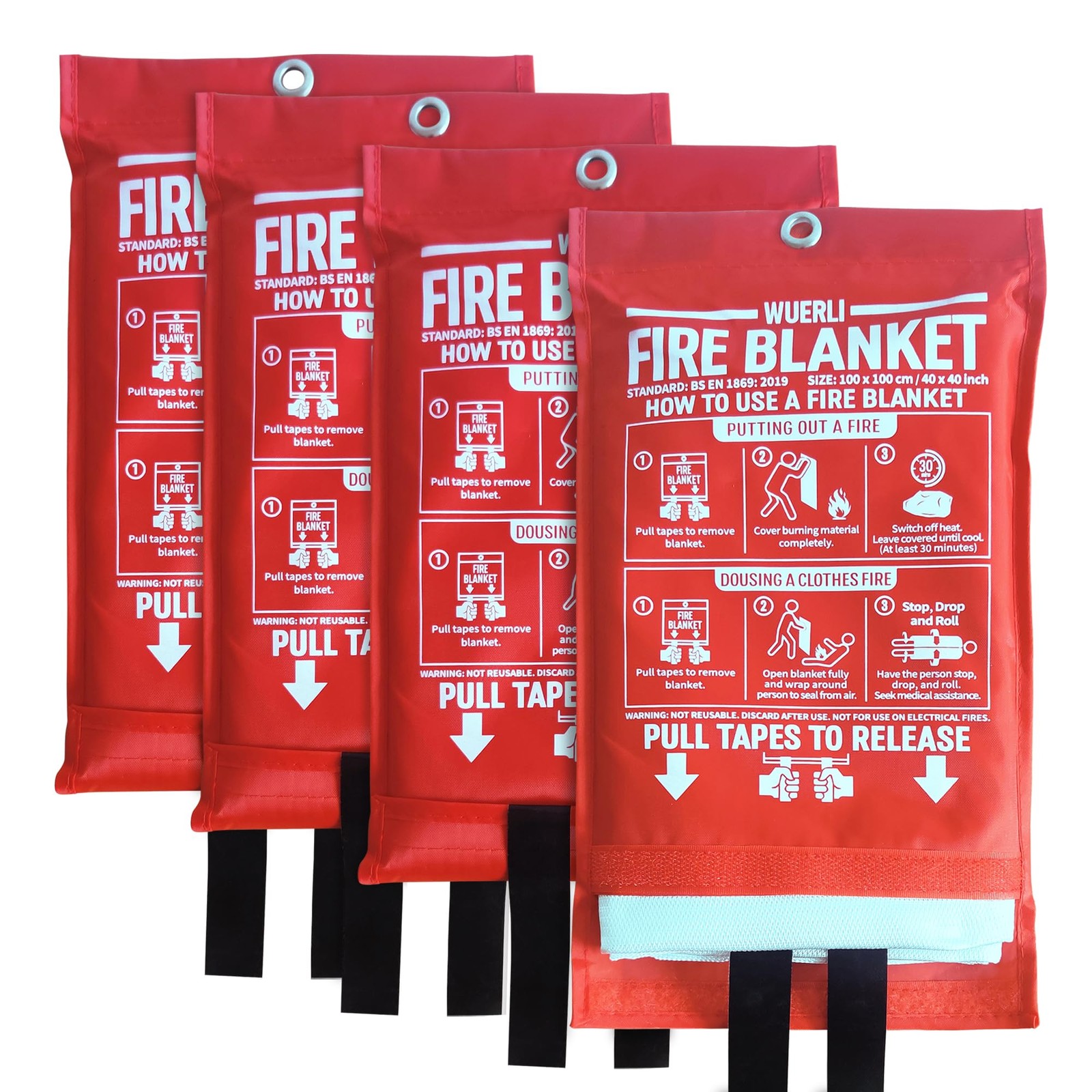 Fire Blanket for Home and Kitchen,40" x 40",4 Pack,Emergency Fire Blanket