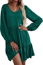 Hotouch Womens Casual A Line Dress Neck Tiered Long Sleeve Fit Swing with