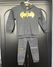 Batman Boys 5T Gray Fleece Zip Hooded Hoodie Jogger Pants 2-Piece Set