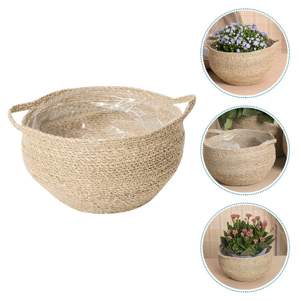 Übertopf Korb Geflochtener Mit Henkel Handgefertigter Blumenkorb - Bild 2 von 4