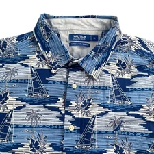 Nautica Shirt Men XL Blue Nautical Sailboat Print Cruise Resortwear Vacation