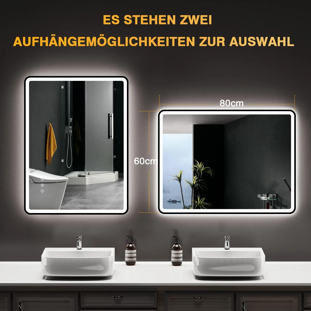 LED Badezimmerspiegel mit Beleuchtung Bad Badspiegel Wandspiegel Dimmbar IP44