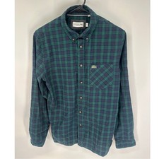 Lacoste Men's Small Regular Fit Long Sleeve Button Up Shirt Green Blue Plaid