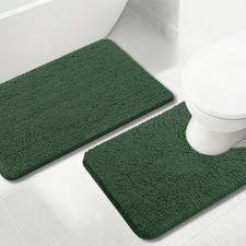 Dark Green Chenille Bathroom Rugs Extra Thick Absorbent NonSlip Bath Mat