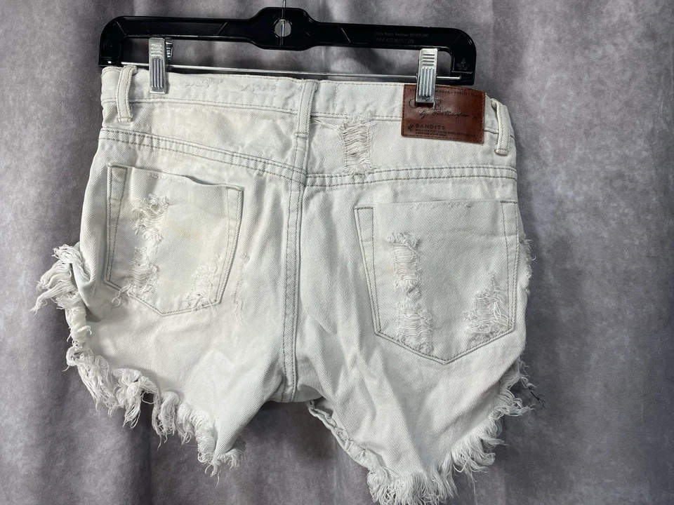 Pantalones cortos One X One Teaspoon para mujer blancos calce relajado tiro largo botón mosca talla 26 Foto 2 de 4