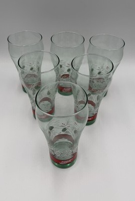 Vintage Coca Cola Christmas Pine Cones Theme Glasses Set Of 6