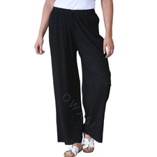 Womens Black Glitter Ladies Wide Leg Flared Fashion Pants Palazzo Black ML-2XL