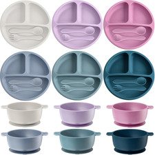 24 Pcs Silicone Baby Feeding Set,6 Baby Toddler Suction Bowls 6 Divided Suction