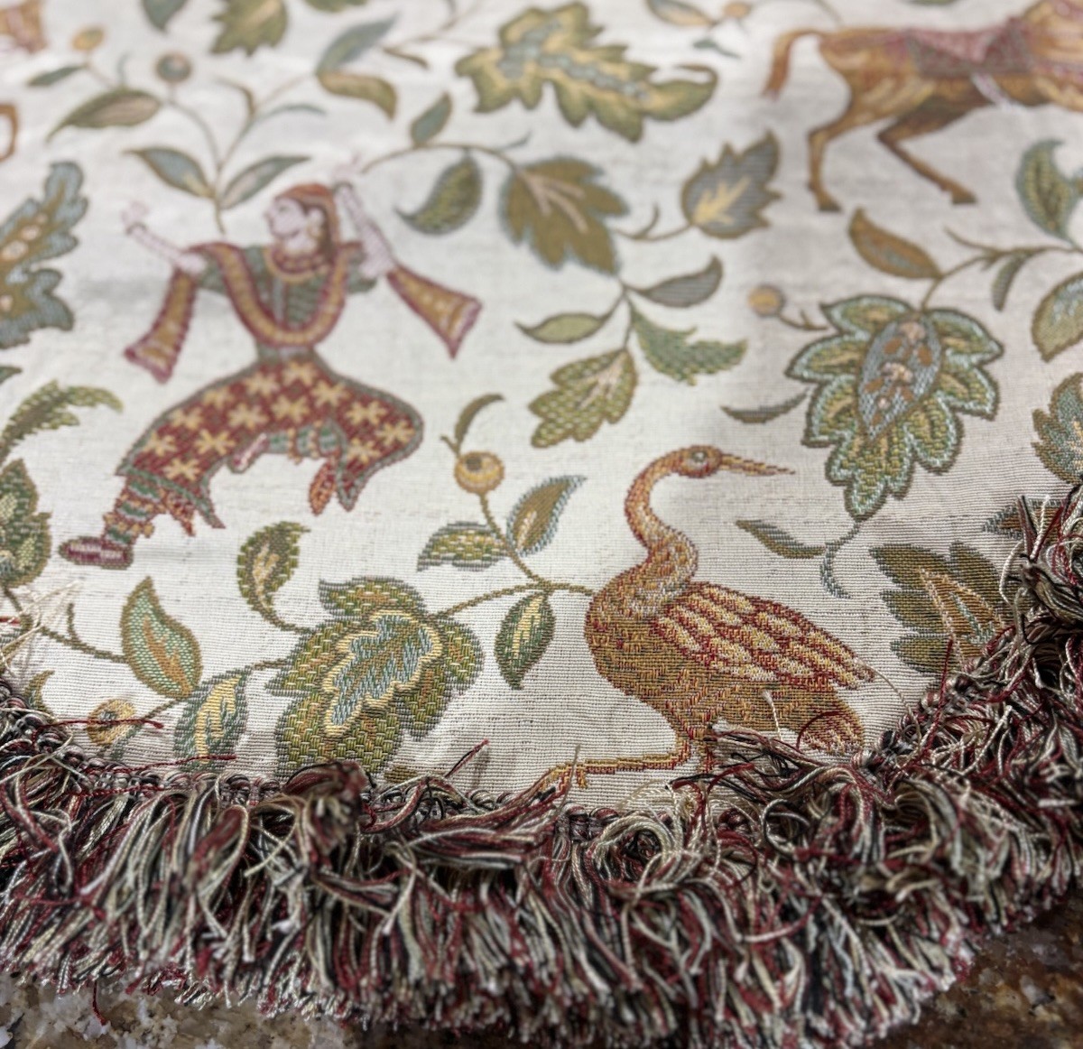 Vtg Custom Made Tapestry Valance Scalloped Fringe Asian Horse 53 X17