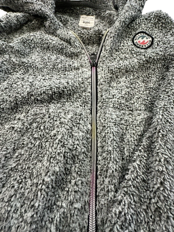 Chaqueta con Capucha Billabong Niñas Talla Mediana Gris Cremallera Completa Vellón Moteado Usada en Excelente Condición Foto 3 de 4