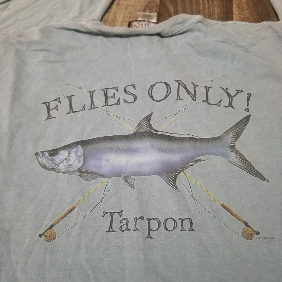 Camiseta de pesca con mosca vintage sábalo pesca con mosca al aire libre agua salada desteñida azul 2XL Foto 4 de 4