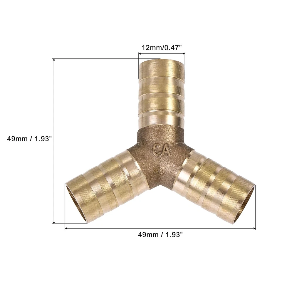 2Pcs Barb Hose Fitting 12mm OD Y Shape Pipe Connector Brass with Hose Clamps - Image 2 of 4