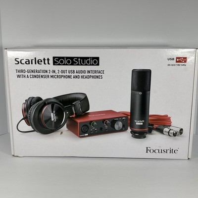 Focusrite Scarlett 2i2 3rd Gen Studio Headphones, Mic Stand, XLR Cable, Open Box