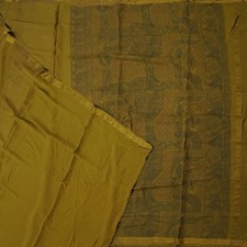 Vintage Olive Sarees 100 Pure Crepe Silk Printed Zari Border Sari 6YD Fabric