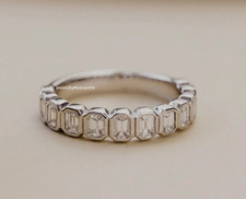 4.50CT Bezel Emerald Cut Moissanite Half Eternity Wedding Band Women 925 Sliver