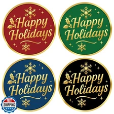 Alynta Happy Holidays Stickers - 2 Inch 120Pcs Gold Foil Christma