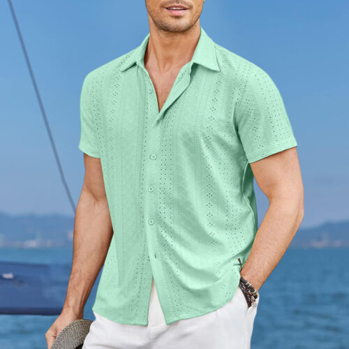Men Short Sleeve Button Down Shirt Hawaiian Tops Holiday Beach T-Shirt Blouse US - Picture 17 of 26