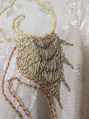 Vintage Golden Dragon Embroidered Silk Kimono Robe Stains - Picture 6 of 24