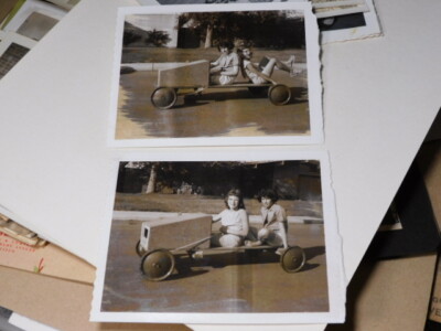 VINT POLAROID SNAPSHOT PHOTO LOT, TEENAGE GIRLS ON GO-CART PEDAL CAR