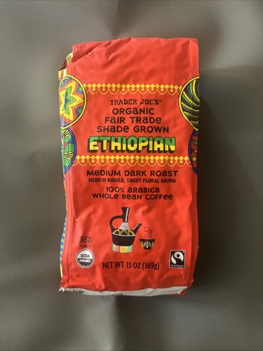 Trader Joe's Organic Fair Trade ETHIOPIAN Medium Dark Coffee 13 oz BB 4/15/2025