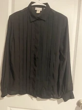 Laura Mae Size 16 Black Button Front Long Sleeve Button Cuff Vintage Goth